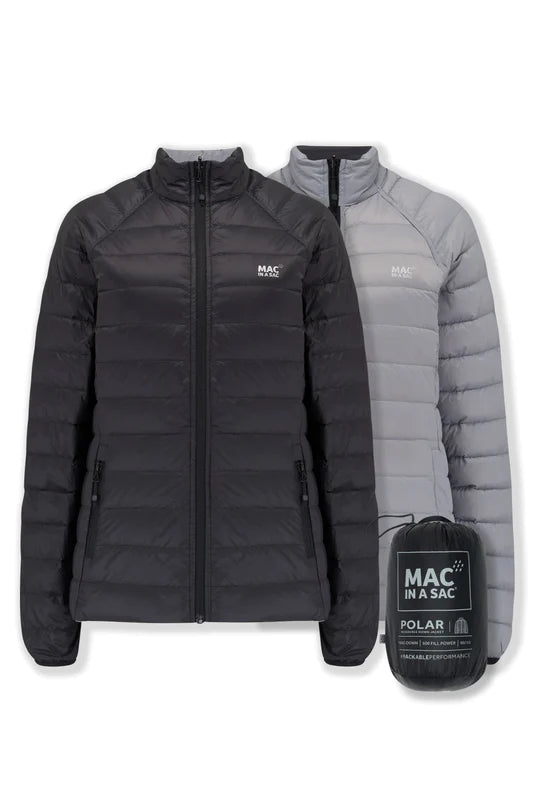 Polar Ladies Reversible Down Jacket Black Grey Mac in a Sac NZ
