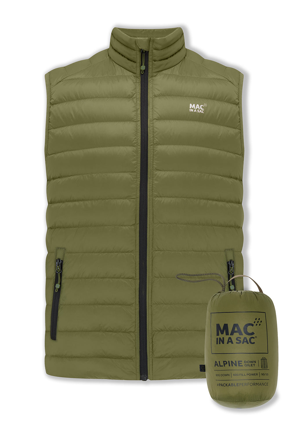 Alpine Mens Packable Down Vest - Khaki